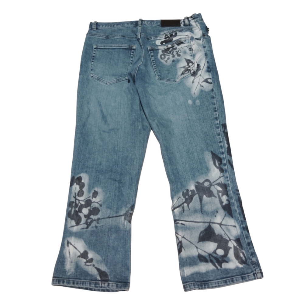 DKNY Vintage Jeans Wide Leg Faded Denim Floral Print Size 14 Womens - Picture 2 of 5